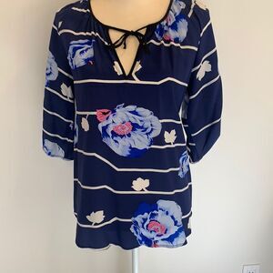 Yumi Kim Floral Blue silk blouse Size Small